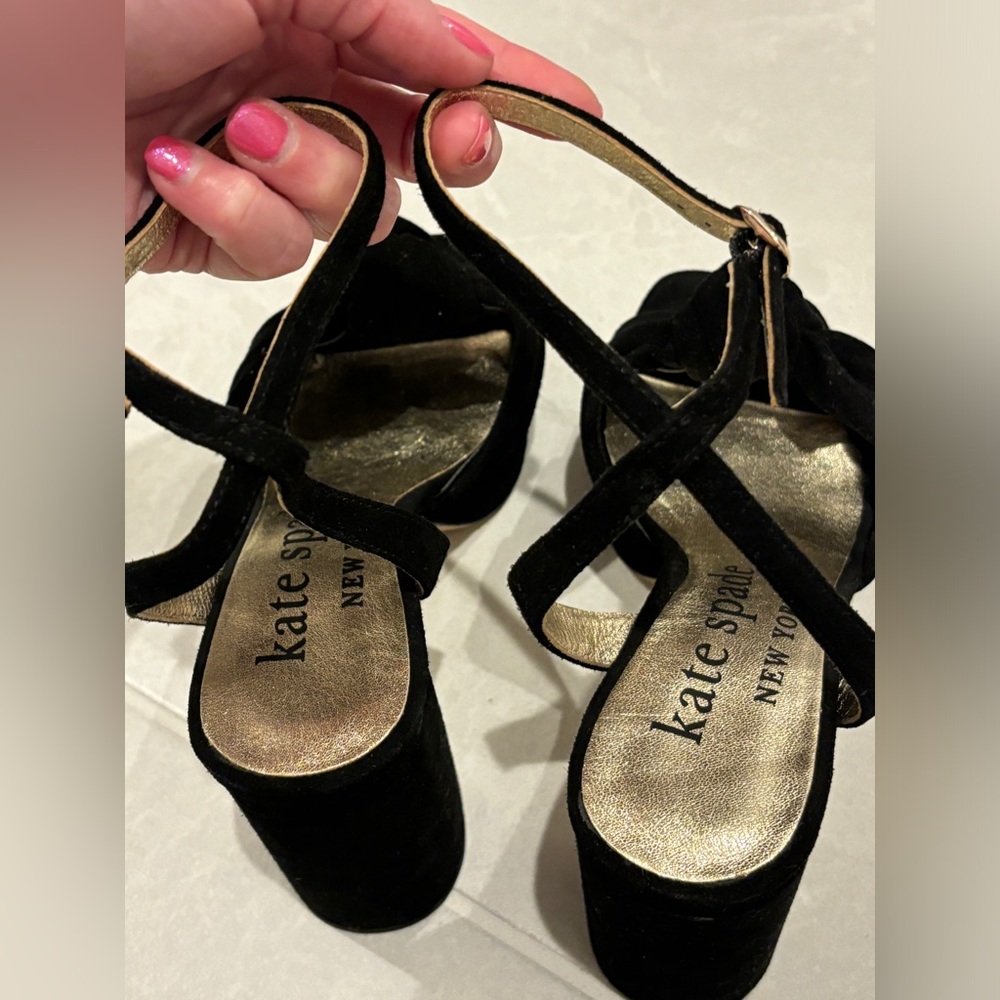 Kate Spade Confetti Platform Sandal Heels Black Suede Size 6.5 - Picture 13 of 13